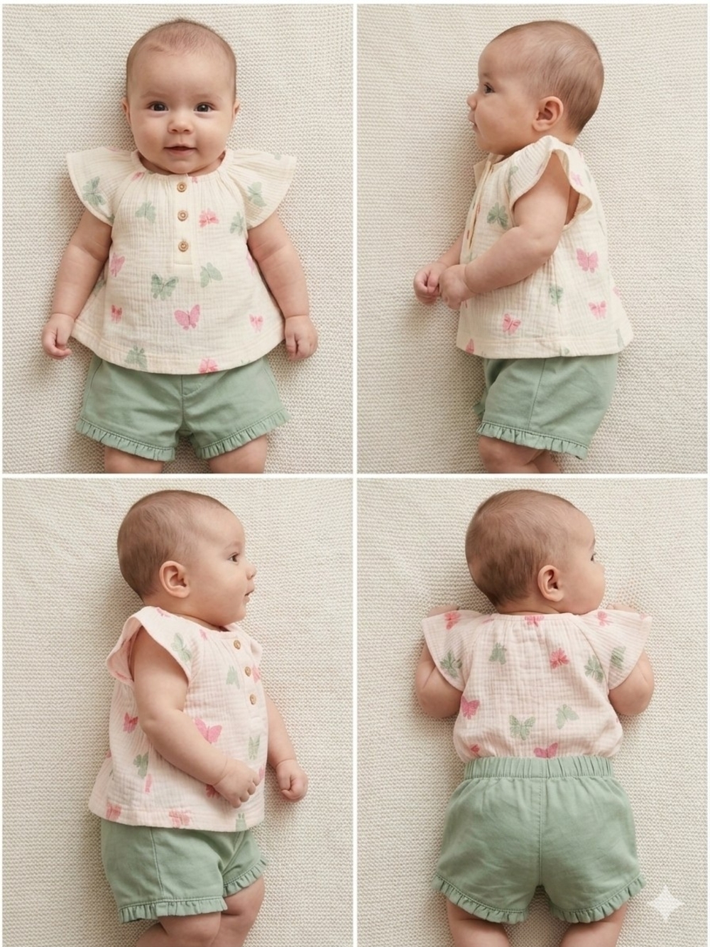 Carter's Baby Girls' 0-3m Butterfly Print Ruffle-Sleeve Top in Cream and Pink